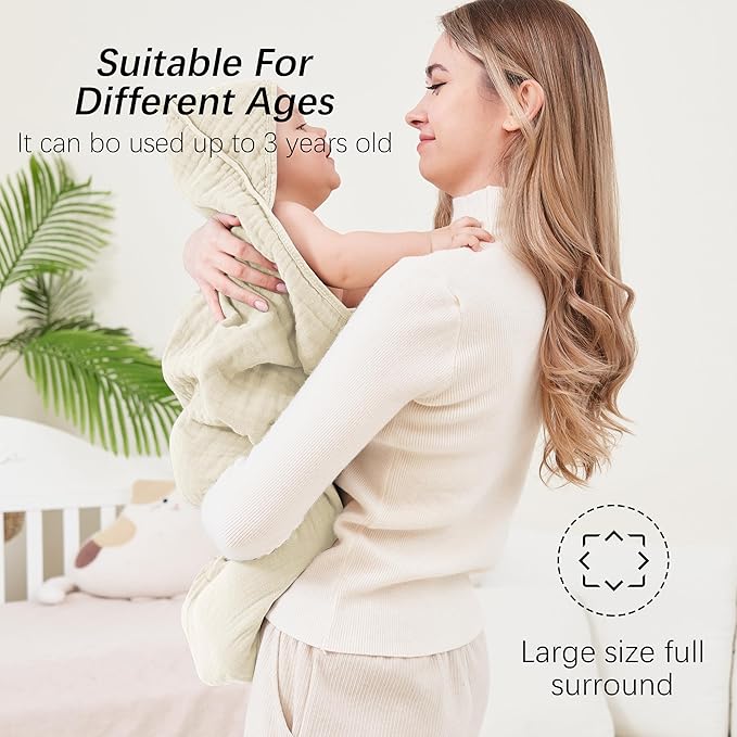 SWEET DOLPHIN Muslin Hooded Baby Bath Towels - 2 Pack 100% Cotton Towel for Babies, Infants, Toddlers - 32x32Inch - Highly Absorbent and Newborn Essential, Ivory and Brown