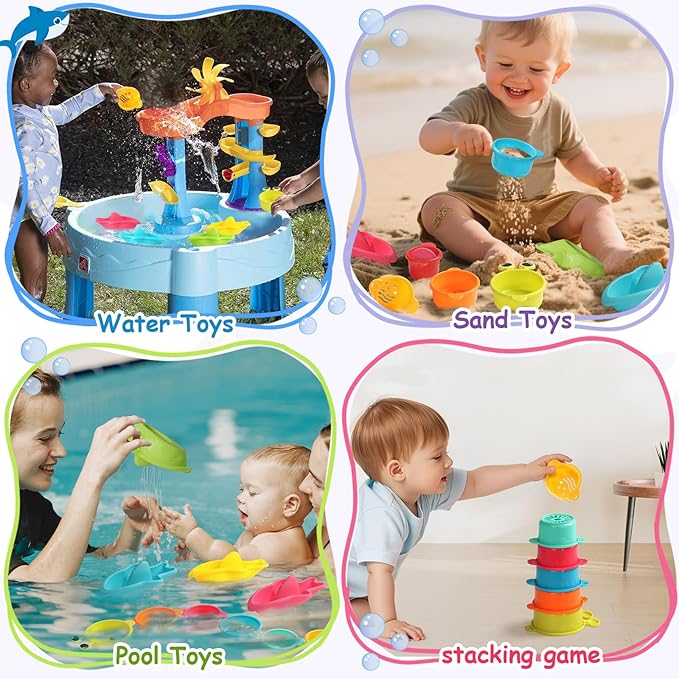 Baby Bath Toys for Kids Ages 1-3 Toddler Bath Toys Mold Free Bathtub Toys for 12+ Months Pool Water Table Beach Sand Toys Stacking Cups Floating Boats for 1+ Years Old Girls Boys Gifts 11 PCS