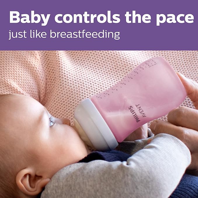 Philips Avent Natural Baby Bottle with Natural Response Nipple, Pink Baby Gift Set with Snuggle, SCD838/03 (Pack of 2)