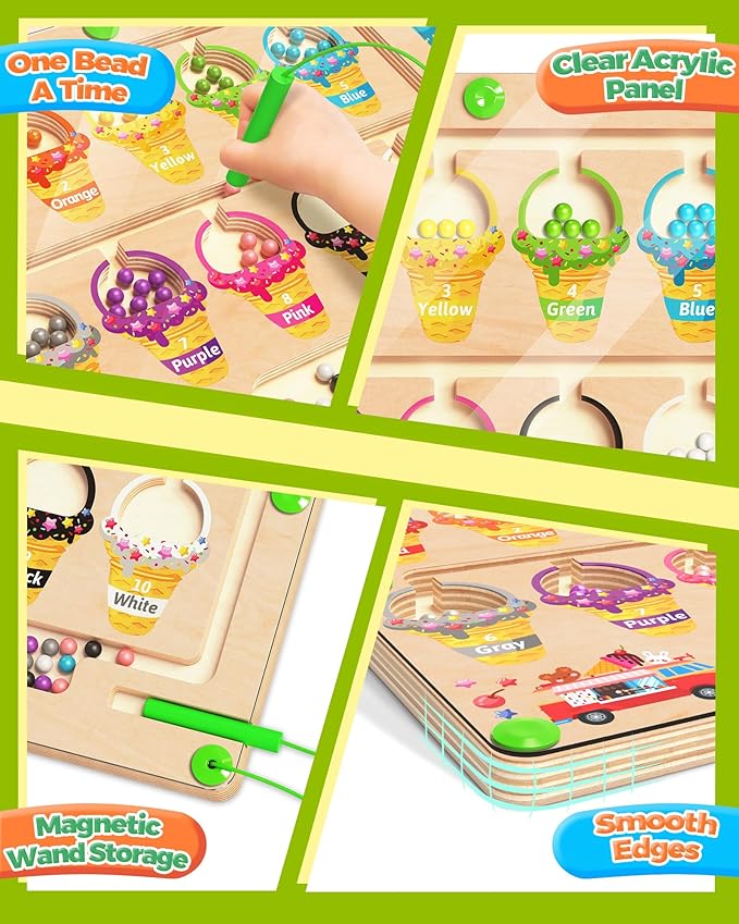 Magnetic Color and Number Maze, Montessori Toys for 2 3 4 Year Old, Wooden Color Matching Puzzle Board, Toddler Easter Basket Stuffers Educational Toys for Ages 2-4 for Girls Boys Birthday Gifts