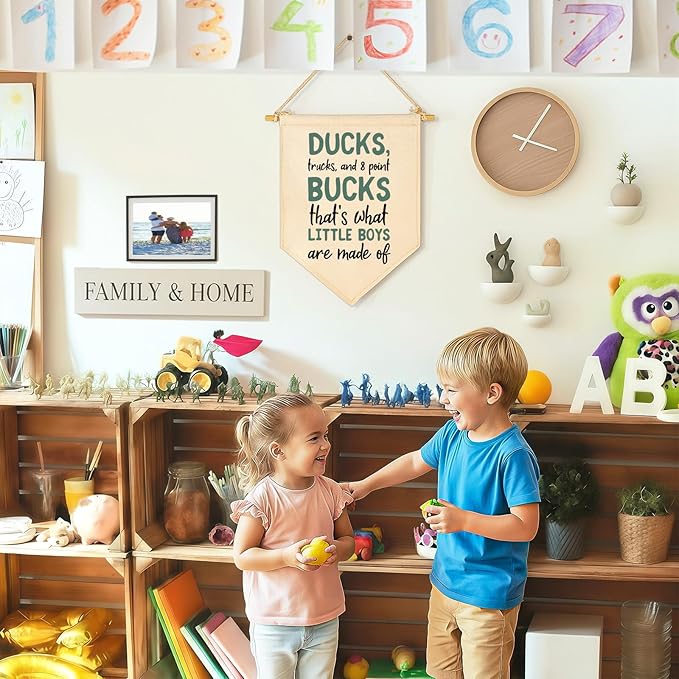 Duck Hunting Nursery Decor-Deer Wall Decor-Birthday Christmas Gift-Canvas Hanging Pennant Banner Wall Sign Decor Gift for Baby Kids Boy Teen,Nursery Bedroom Playroom Decor