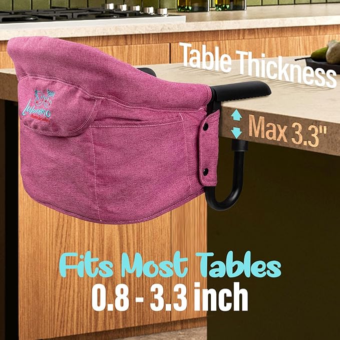 Hook On High Chair - Portable & Foldable for Babies 6-36 Months, Family & Travel Use with Carry Bag(Rose Red)