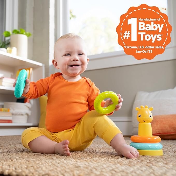 Bright Starts Giraffe Tower Stacking Toy, Multicolor, Unisex, 6 Months+ Baby Stacking Toys and Sensory Toys for Babies