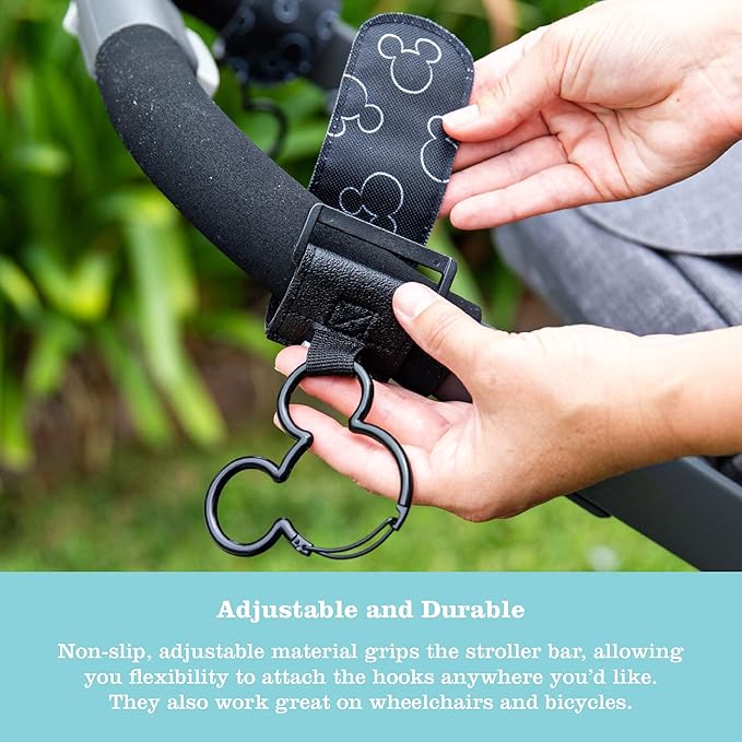 Disney Baby by J.L. Childress Baby Stroller Hooks - Essential Travel Accessories for Mom, Carabiner Clip for Stroller, Heavy Duty, Holds Water Bottles & Diaper Bags - Mickey Mouse 2 Count (Pack of 6)
