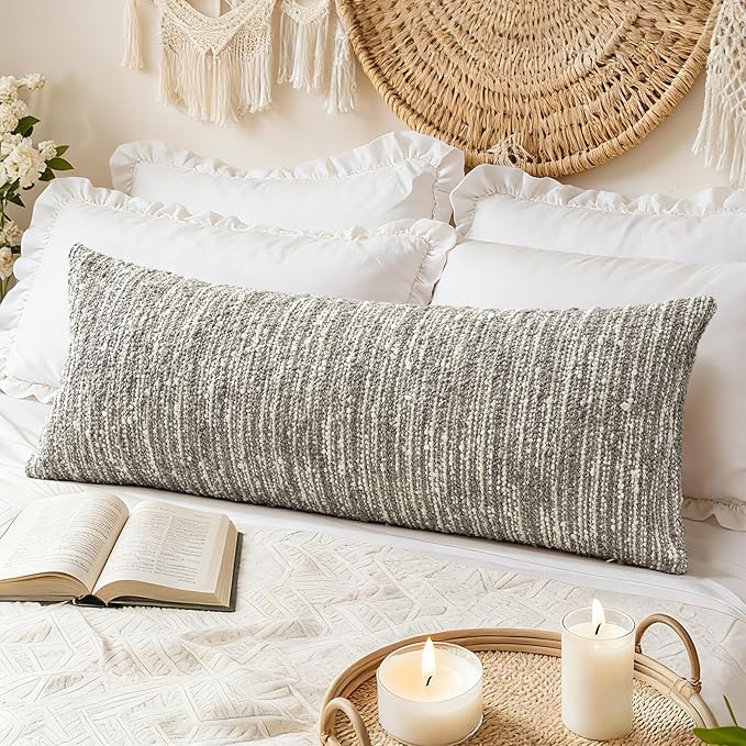 Artscope Lumbar Throw Pillow Cover 14x36 Super Thick Body Pillow Cover Decorative Boucle Textured Neutral Accent Italian Style Pillowcase for Bedroom Living Room Couch Sofa Home Décor-Taupe Grey
