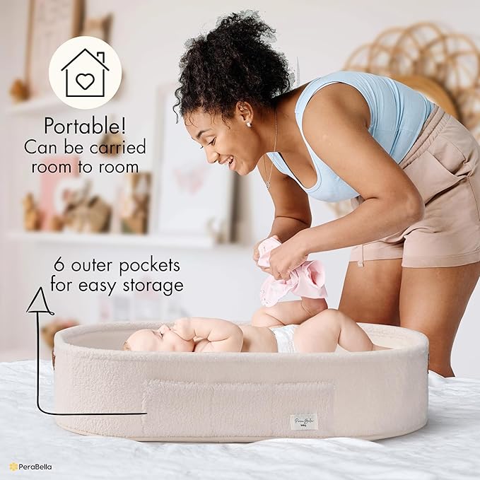 PeraBella Baby Changing Basket for Dresser Top, Baby Moses Basket for Newborn, Portable Diaper Changing Pad Table Topper for Dresser, Includes Diaper Caddy Organizer with Handle, Moses Bassinet Mat | Plush Exterior, Breathable Pad, Waterproof Layer, St...