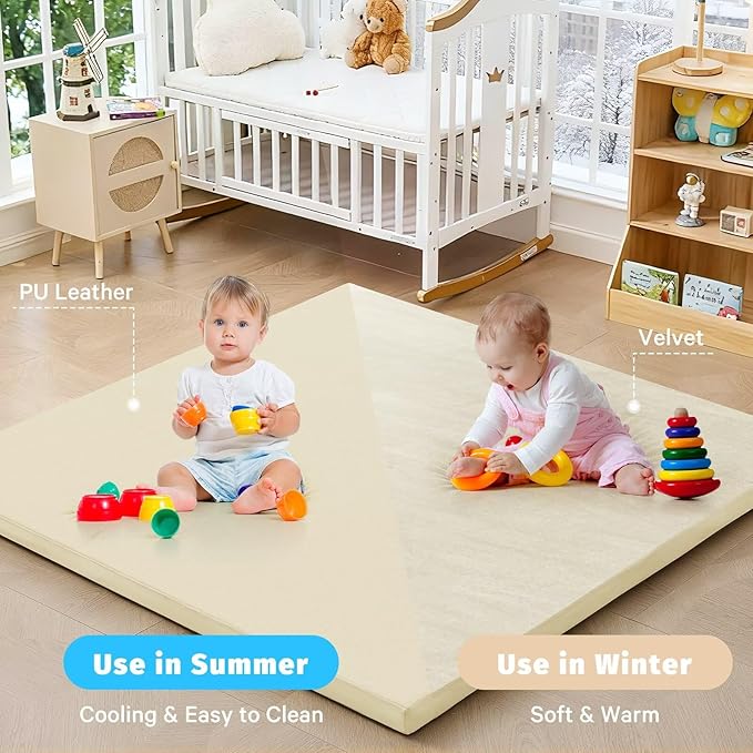 Waterproof Baby Play Mat for Floor 1.3"Thick Memory Foam 79*79 Cushion Playpen Playmat Tummy Time Crawling Mat Nursery Rug Pad Mattress Create Soft & Safe Area for Infants,Toddler,Kids,Beige