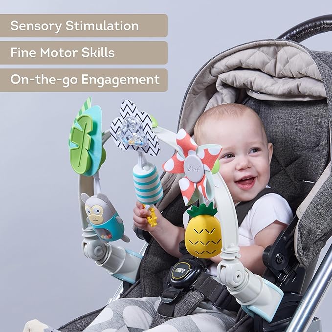 Taf Toys Tropical Arch Adjustable Infant Car Seat & Stroller Toy for Infant & Toddlers, Stroller Arch, Baby Crib Toys Clips on Prams/Car Seats/Bouncers Encourages Motor Skills & Sound Exploration