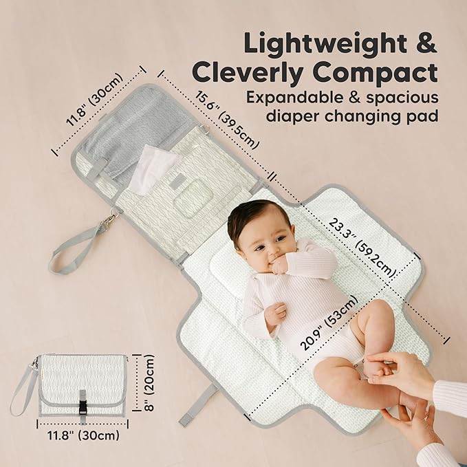 KeaBabies Portable Diaper Changing Pad - Large Waterproof Baby Changing Mat, Compact Travel Diaper Clutch, Functional Pockets Fit Newborn Essentials, Wipeable & Padded Baby Changer (Prism)