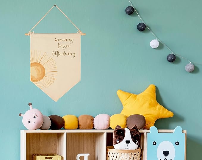 Here Comes The Sun,Little Darling-Sunshine Decor-Baby Flag Presents Shower-Flag Decor Gifts for Baby Boys Girls Kids-Banner Pennant Wall Sign Gifts for Nursery Kids Room Playroom Bedroom