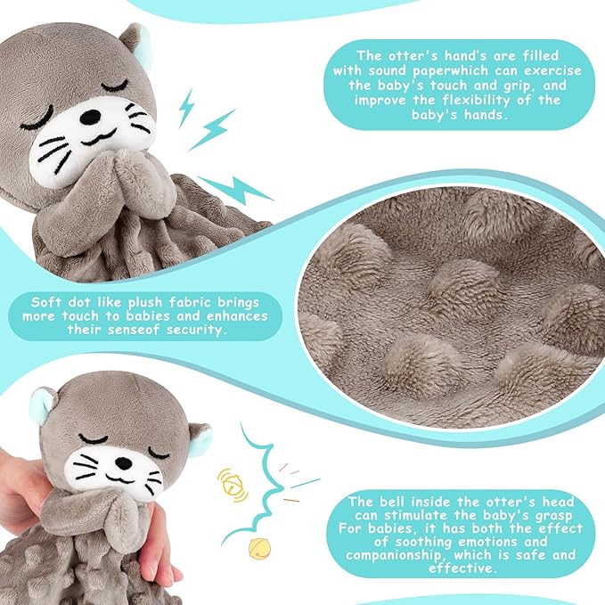 Loveys for Babies,Kawaii Otter Baby Security Blanket for Newborn Infant Toddler Snuggle Toy Stuffed Animal,Lovey Prayer Otter Security Blankets Baby Unisex for Birthday(Gray Otter,12in)