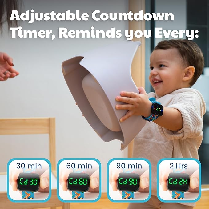 Potty Training Watch & Board Book for Kids – A Water Resistant Potty Reminder Device for Boys & Girls - Train Your Toddler with Fun Musical or Vibration Reminders and Printed Board Book (Dinosaur)