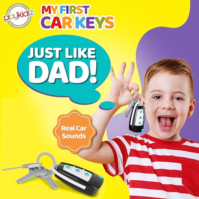 Toy Car Keys - Real Looking Play Toddler Remote Car Key - Interactive Kids Baby Keys with Lights and Sound Effetcs - Pretend Toy Keys for Boys Girls Age 3+