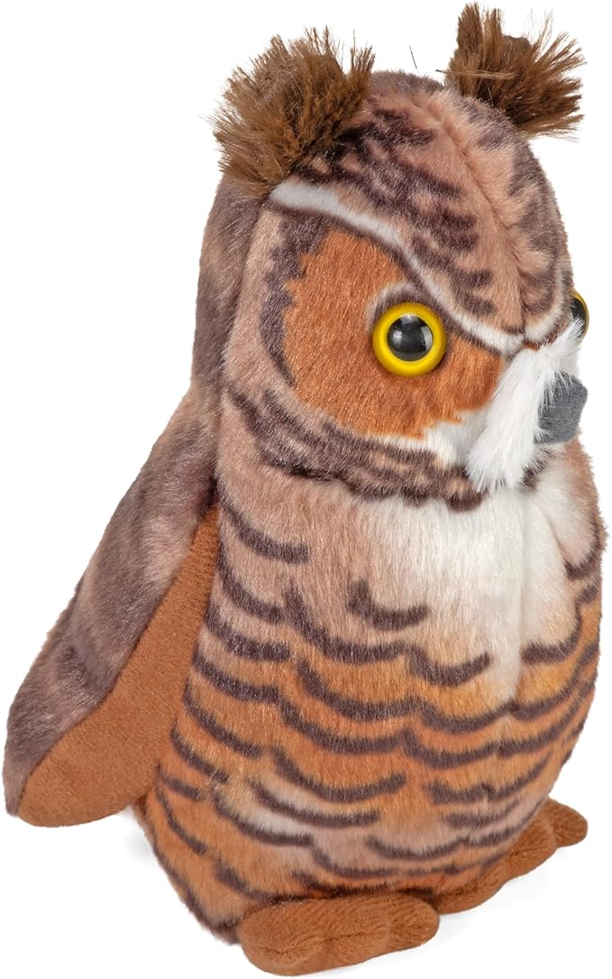 Wild Republic Audubon Birds Great Horned Owl with Authentic Bird Sound, Stuffed Animal, Bird Toys for Kids and Birders