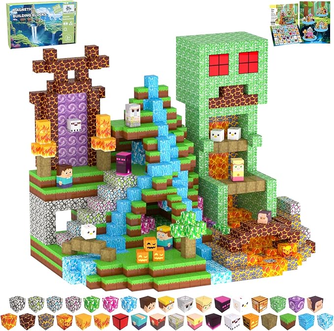 Magnetic Blocks, 208PCS Magnetic Building Blocks, Stacking Magnets for Kids, Sensory Toy for STEM Constructions Magnet Blocks for Boys Girls Age 3+, Christmas Birthday Gifts (Cavern Explore)