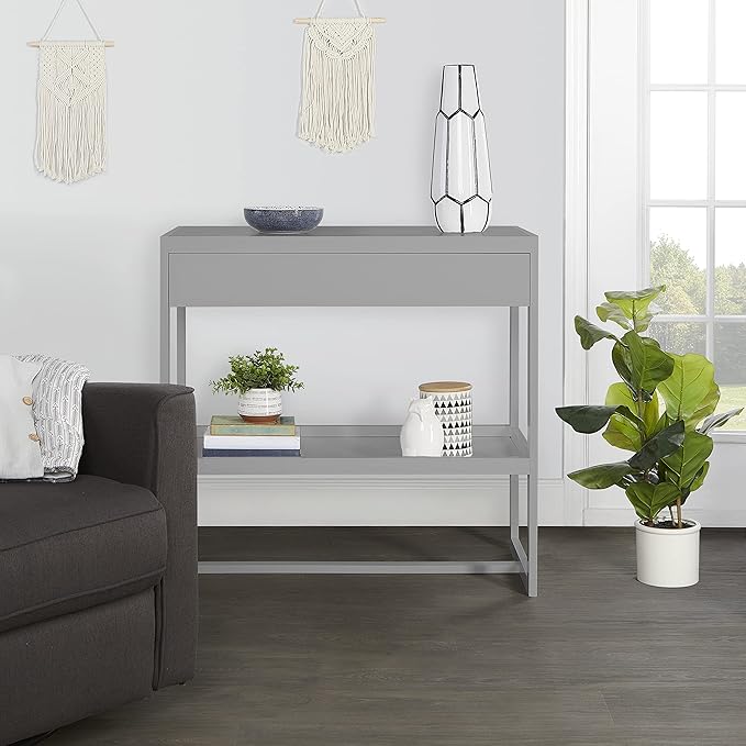 Dream On Me Arlo Changing Table in Pebble Grey – Enclosed Dressing Area with Safety Strap, Solid New Zealand Pinewood, Non-Toxic Finish, Spacious Fixed Storage Shelf, Water-Resistant 1" Changing Pad