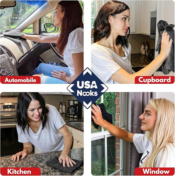 USANOOKS Premium 300GSM Microfiber Cleaning Cloth - 12.5"x12.5" High Performance - 1200 Washes, Ultra Absorbent Microfiber Towels for Cars Undercarriage, Rims & Engine Bay Cleaning - Microfiber Cloth