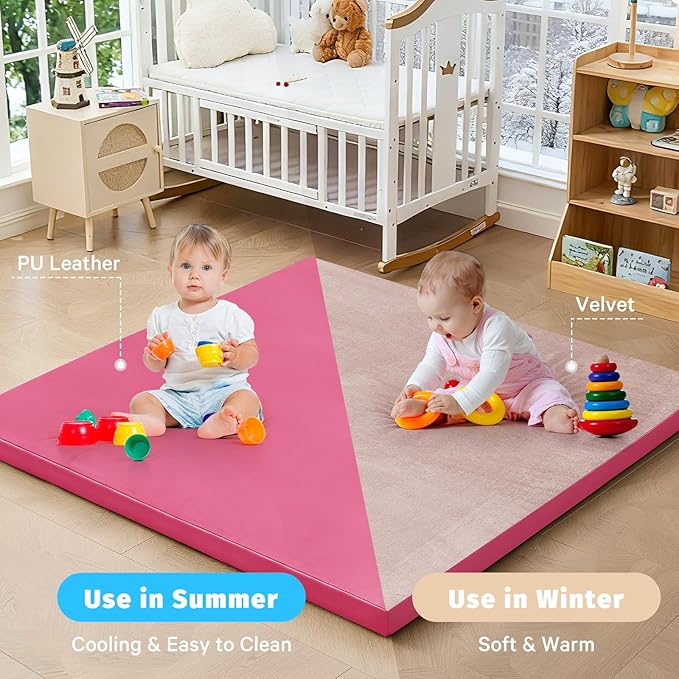 Waterproof Baby Play Mat for Floor 1.3" Thick Memory Foam 47 * 47 Cushion Playpen Playmat Tummy Time Nursery Rug Pad Mattress Create Soft & Safe Area for Infants,Toddler,Kids,Hot Pink