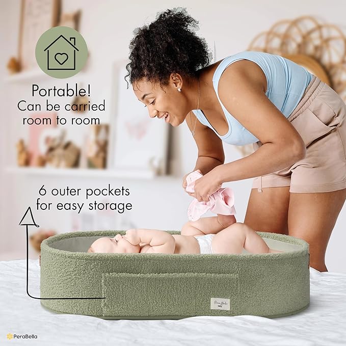 PeraBella Baby Changing Basket for Dresser Top, Baby Moses Basket for Newborn, Portable Diaper Changing Pad Table Topper for Dresser, Includes Diaper Caddy Organizer with Handle, Moses Bassinet Mat | Plush Exterior, Breathable Pad, Waterproof Layer, St...