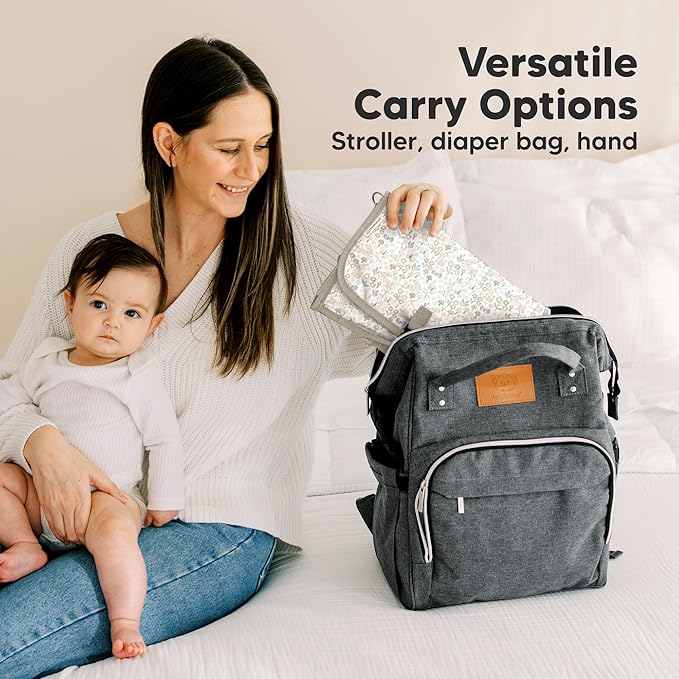 KeaBabies Portable Diaper Changing Pad - Large Waterproof Baby Changing Mat, Compact Travel Diaper Clutch, Functional Pockets Fit Newborn Essentials, Wipeable & Padded Baby Changer (Prairie)
