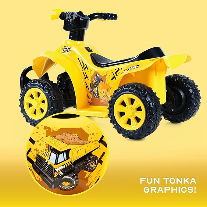 Tonka - 6V ATV Quad for Kids, Powerful and Safe Ride-On Toy with Rechargeable Battery, Forward and Reverse Driving, Max Weight Capacity of 55 LBS, Ages 2-3 Years