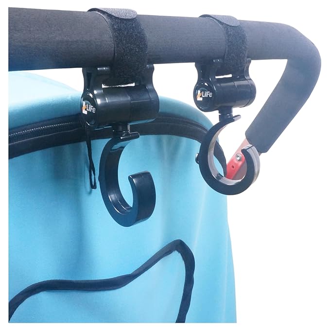 Baby Stroller Hooks for Hanging, Multipurpose Stroller Straps with Durable Stylish Stroller Clips for Diaper Bags, Perfect Mummy Hook for Stroller, Walker and Shopping (Black 2 pcs)