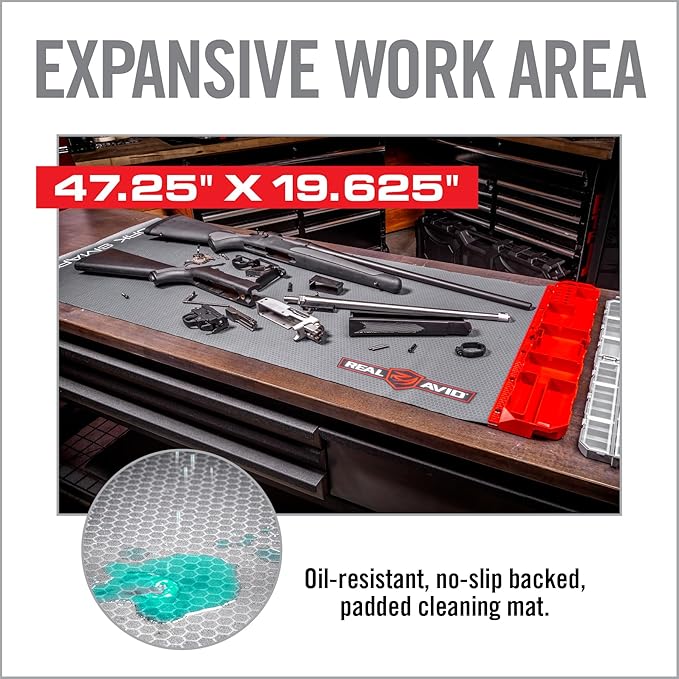 Real Avid Smart Mat Options - Choose 47.25”x19.5” XXL Mat or 43"x16" Universal Smart Gun Mat - Gun Oil Resistant, Non-Slip, Padded Rifle Cleaning Mat