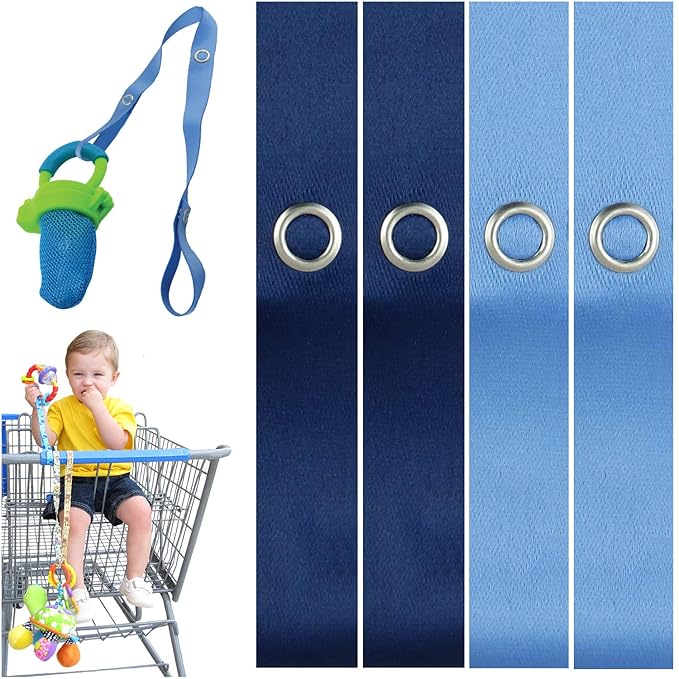 PBnJ baby Toy Saver Strap Holder Leash Secure Accessories Lt Blue/Navy - 4pc