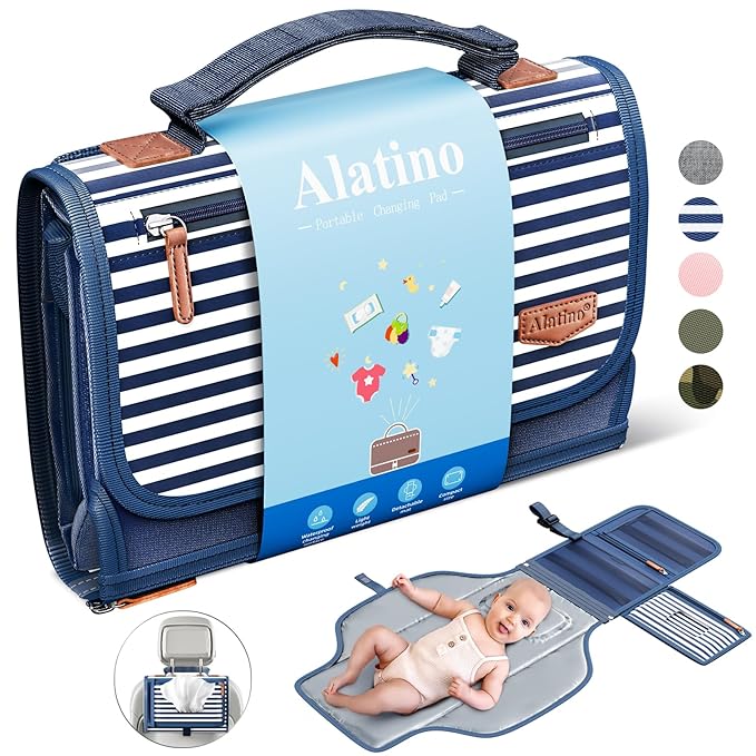 Portable Diaper Changing Pad for Baby, Detachable Travel Changing Pad with Baby Wipes Pocket, Gifts for Baby Shower, Newborn Girls and Boys (Navy)