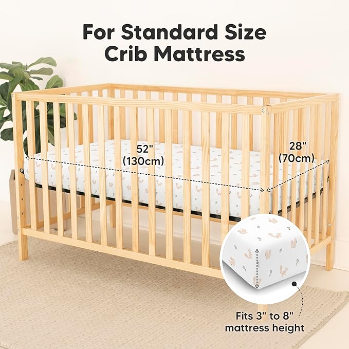 2-Pack Waterproof Baby Crib Sheets for Boys, Girls - 52x28 Viscose Derived from Bamboo Toddler Bed Sheet Neutral, Fitted Crib Mattress Protector Cover for Baby Bedding, Soft & Gentle (Nibbles/Bruce)