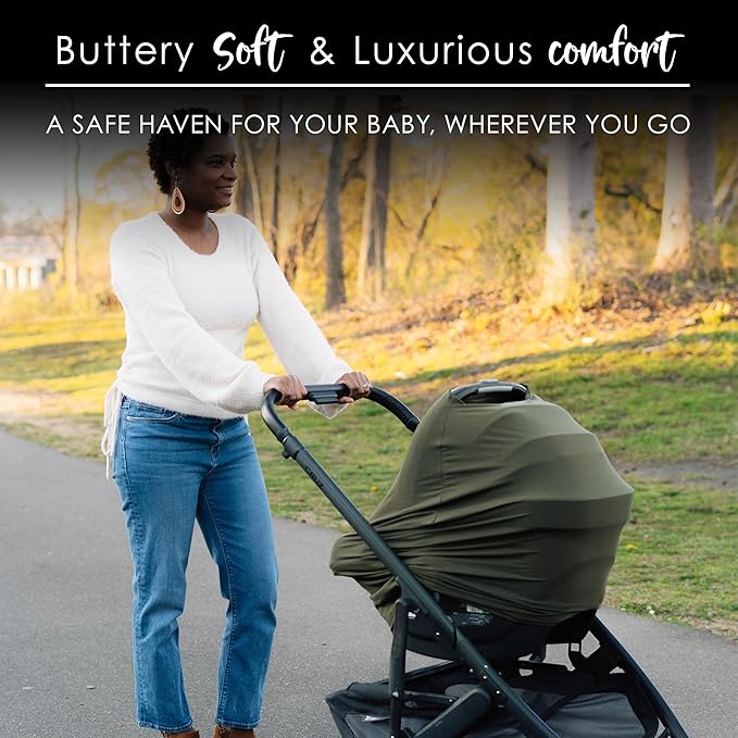Milk Snob Original 5-in-1 Luxe Cover in Olive - Added Privacy for Breastfeeding, Baby Car Seat, Carrier, Stroller, High Chair, Shopping Cart, Lounger Canopy, Newborn Essentials, Nursing Top