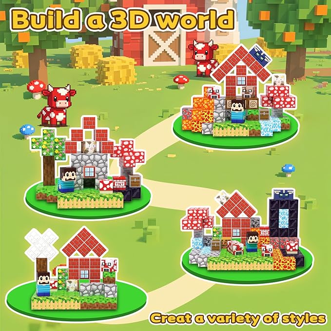 Magnetic Blocks, 208PCS Magnetic Building Blocks, Stacking Magnets for Kids, Sensory Toy for STEM Constructions Magnet Blocks for Boys Girls Age 3+, Christmas Birthday Gifts (Mushroom House)