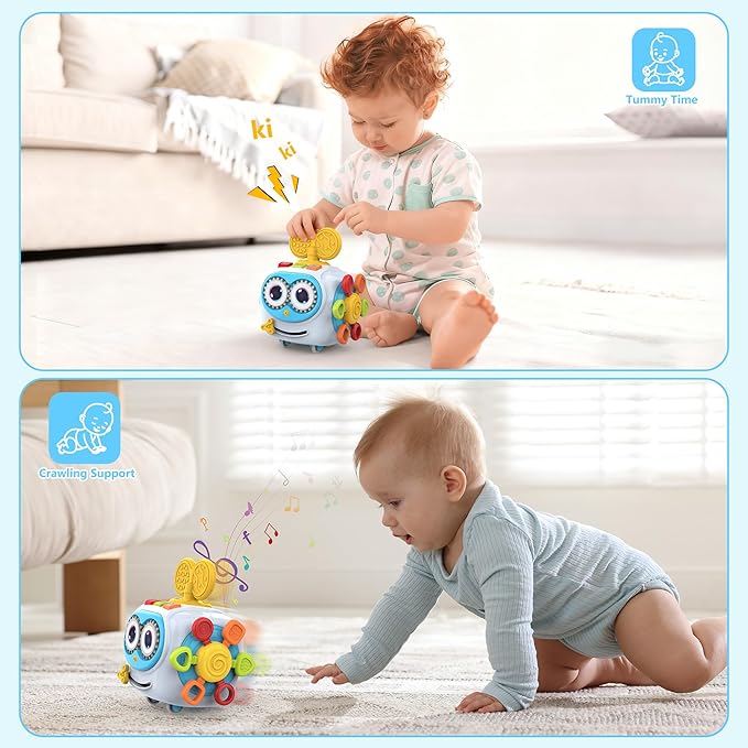 Musical Montessori Toys, Cube Sensory Toys for Toddlers 1-3 with Light-up, Baby Busy Educational Learning Activities Robot Toy for for 1 2 3 Year Old - Blue