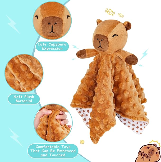 Loveys for Babies,Kawaii Capybara Baby Security Blanket for Newborn Infant Toddler Snuggle Toy Stuffed Animal,Lovey Capybaras Security Blankets Gifts Baby Unisex Birthday(Capybara,12.2in)