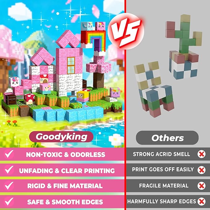 Goody King 150PCS Magnetic Blocks - Unicorn Magnetic Building Blocks, Stacking Magnets for Kids, Strong Magnets, Sensory Toy for STEM Learning Toys for Kids 3+ Boys and Girls Christmas Birthday Gifts