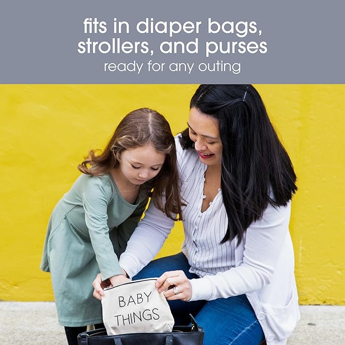 Pearhead Mommy and Baby Things Pouch Set, Canvas Zipper Organizer Bags for Diaper Bag and Travel, Cosmetic and Makeup Bag for Mom, Hospital Bag Essentials