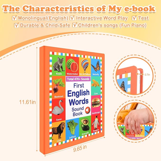 My First English Words Sound Book for Kids Ages 3-6, Interactive Toddler Books with 470+ Words & 21 Themes, Electronic Educational Toys for Boys & Girls, Speech Therapy Activities