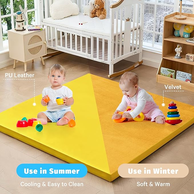 Waterproof Baby Play Mat for Floor 1.3"Thick Memory Foam 50*50 Cushion Playpen Playmat Tummy Time Crawling Mat Nursery Rug Pad Mattress Create Soft & Safe Area for Infants,Toddler,Kid,Yellow