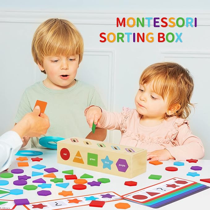 KMTJT Montessori Toys for 1 2 3 Year Old | Wooden Color & Shape Sorting Matching Toys | Learning Educational Toys for 1-3 Year Old Kids | One 1st 2st Birthday Gift for Boy Girl