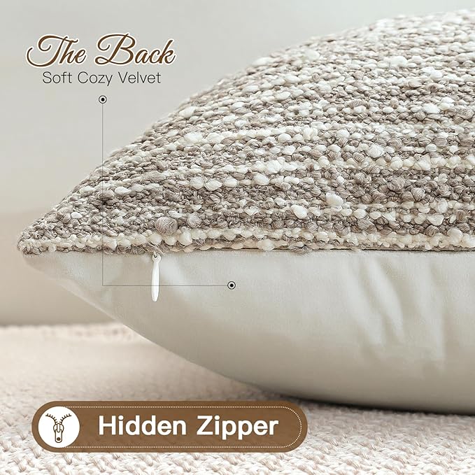 Artscope Lumbar Throw Pillow Cover 14x36 Super Thick Body Pillow Cover Decorative Boucle Textured Neutral Accent Italian Style Pillowcase for Bedroom Living Room Couch Sofa Home Décor-Taupe Grey