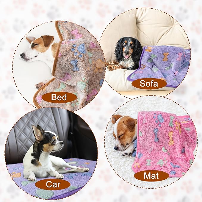 1 Pack 3 Blankets Super Soft Fluffy Premium Fleece Pet Blanket Flannel Paw Printed Throw for Dog Puppy Cat(Large 41x31'', Purple, Pink, Brown)