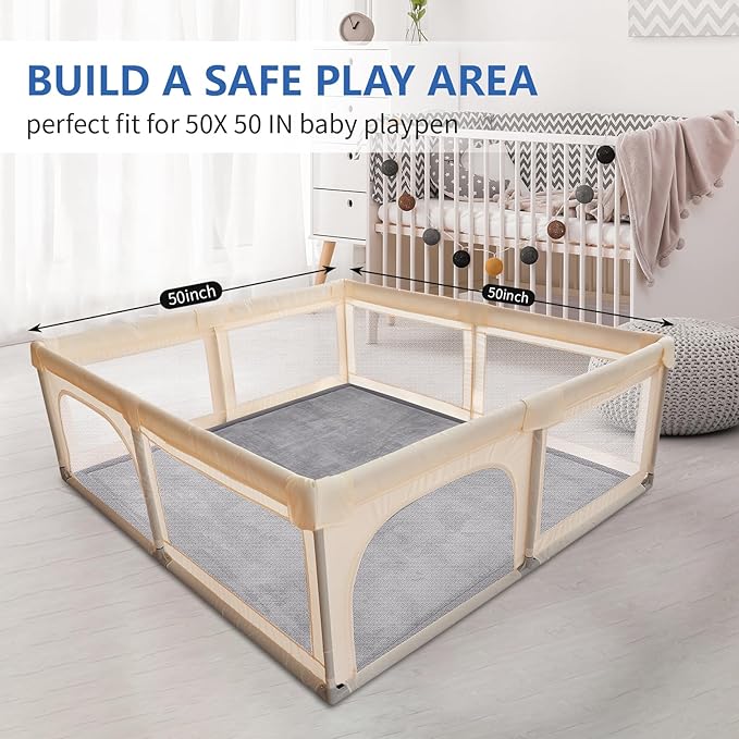 Ultra Soft Baby Play Mat for Floor,1.3" Thick Elasti-Foam 50x50 Playpen Mat for Toddlers Infant kids,Non-Slip Backing Safe for Crawling&Tummy Time,Tatami Style (Dark Grey)