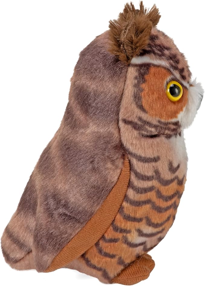 Wild Republic Audubon Birds Great Horned Owl with Authentic Bird Sound, Stuffed Animal, Bird Toys for Kids and Birders