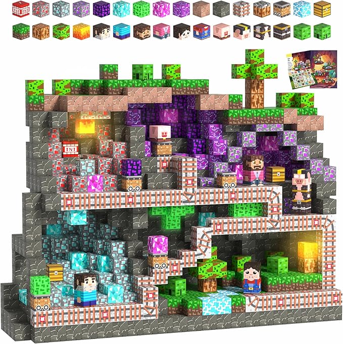 Magnetic Blocks, 150PCS Magnetic Building Blocks Light Up, Stacking Magnets for Kids, Sensory Toy for STEM Constructions Magnet Blocks for Boys Girls Age 3+, Christmas Birthday Gifts
