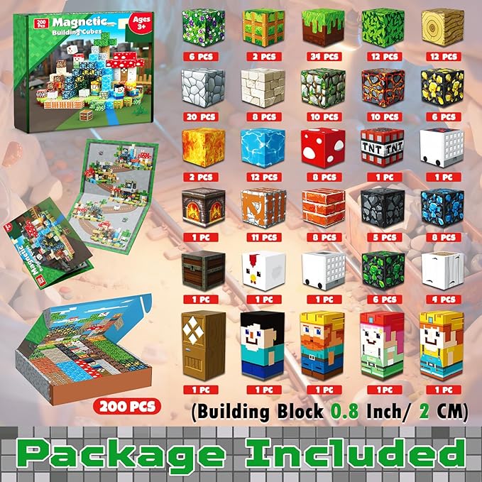 Goody King 200PCS Magnetic Blocks - Magnetic Building Blocks, Stacking Magnets for Kids, Strong Magnets, Sensory Toy for STEM Learning Toys for Kids 3+ Boys and Girls Christmas