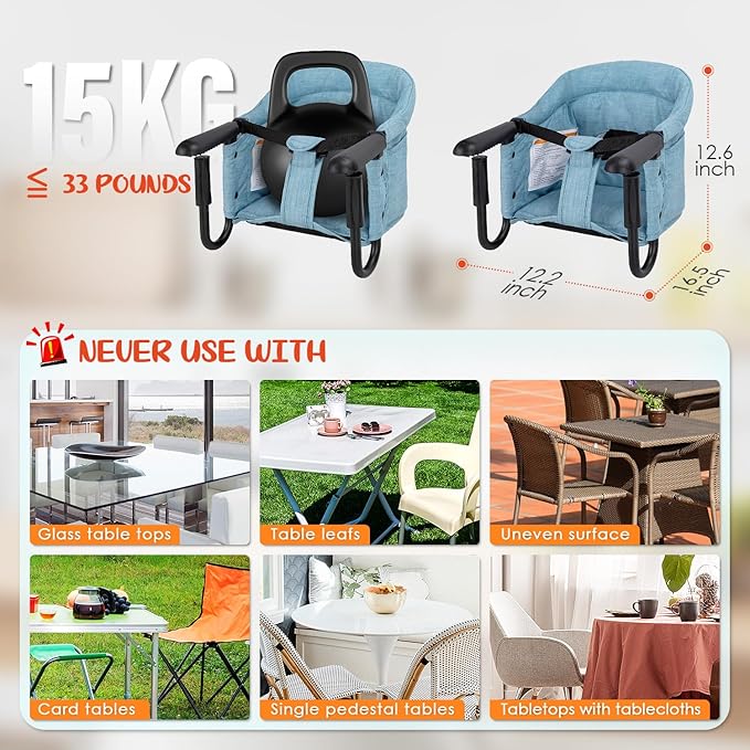 Hook On High Chair - Portable & Foldable for Babies 6-36 Months, Family & Travel Use with Carry Bag(Sky Blue)