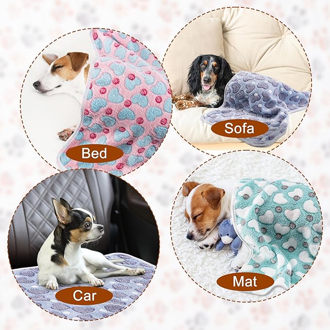 1 Pack 3 Blankets Super Soft Fluffy Premium Fleece Pet Blanket Flannel Paw Printed Throw for Dog Puppy Cat (Small 23x16'', Purple, Pink, Green)