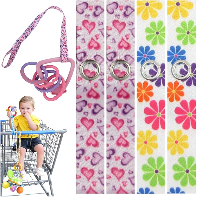 PBnJ Baby Toy Saver Strap Holder Leash Secure Accessories Flower/Hearts - 4pc