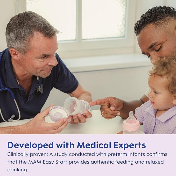 MAM 5oz Easy Start Anti-Colic Baby Bottles, Slow Flow with Bonus Medium Flow Nipple, Reduces Colic, Gas, & Reflux, Easy-to-Clean, BPA-Free, Baby Bottles for Newborns, 0-3 Months (Pack of 6)