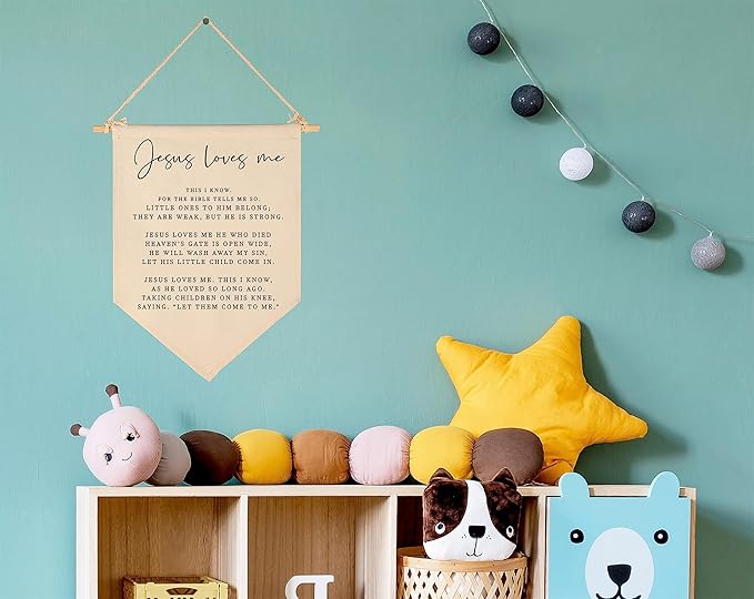 Bible Verse Sign-Scripture Banner Pennant Decor-Baby,Shower Gift-Sunday School Song Decor-Flag Decoration Gifts for Baby Boys Girls Kids-Pennant Wall Present for Nursery Infant Room Playroom Bedroom